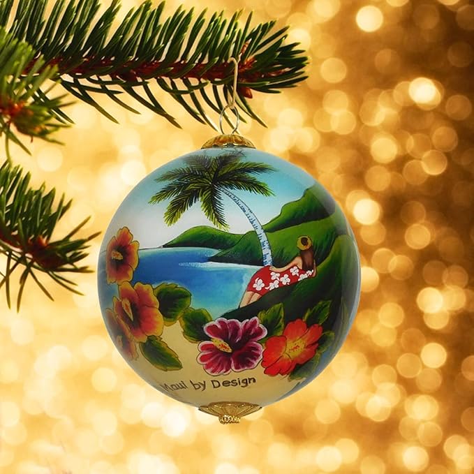 Scenic Hawaiian Ornament Collectible Hand-Painted Glass with Gift Box OTH/H