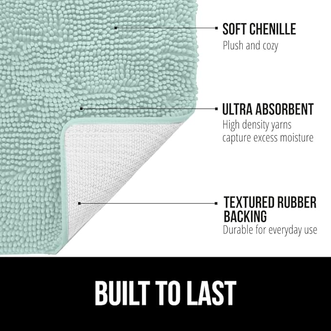 GORILLA GRIP Bath Rug Mat, Thick Soft Absorbent Chenille, Quick Dry Microfiber Mats, Rubber Backing Washable Shower Floor Rugs, US Designed Bathroom Bathmat Home Decor Accessories, 24x17, Seablue