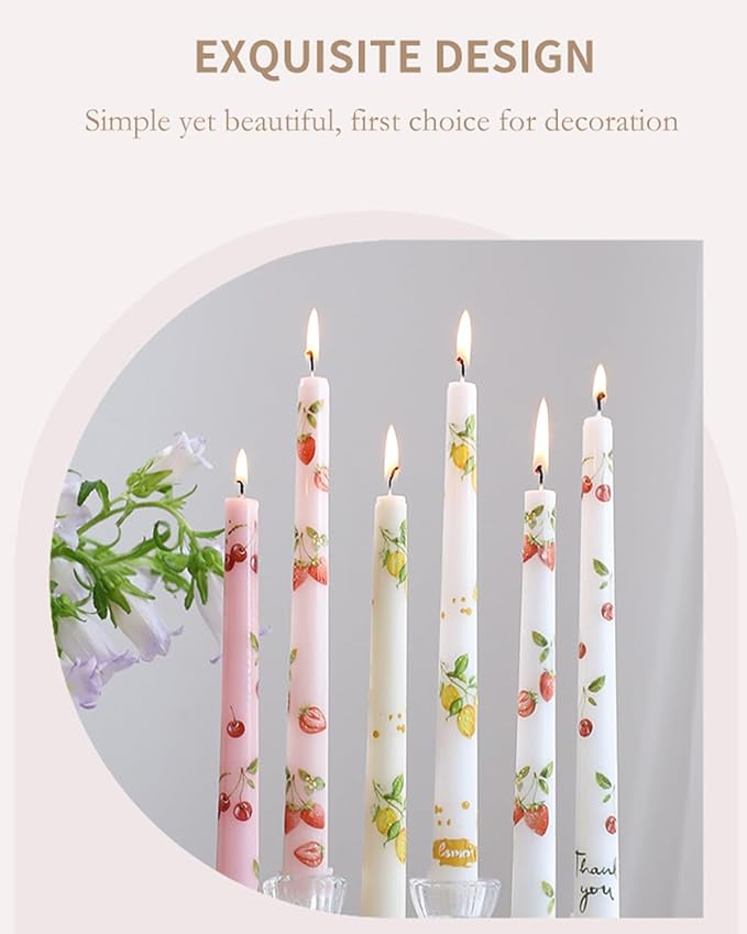 Fruit Colored Taper Candle Dripless Tall Candlesticks 10inch Handmade Unscented Long Candle Stick Smokeless Tapered Holiday Party Celebrate Candle，6pcs