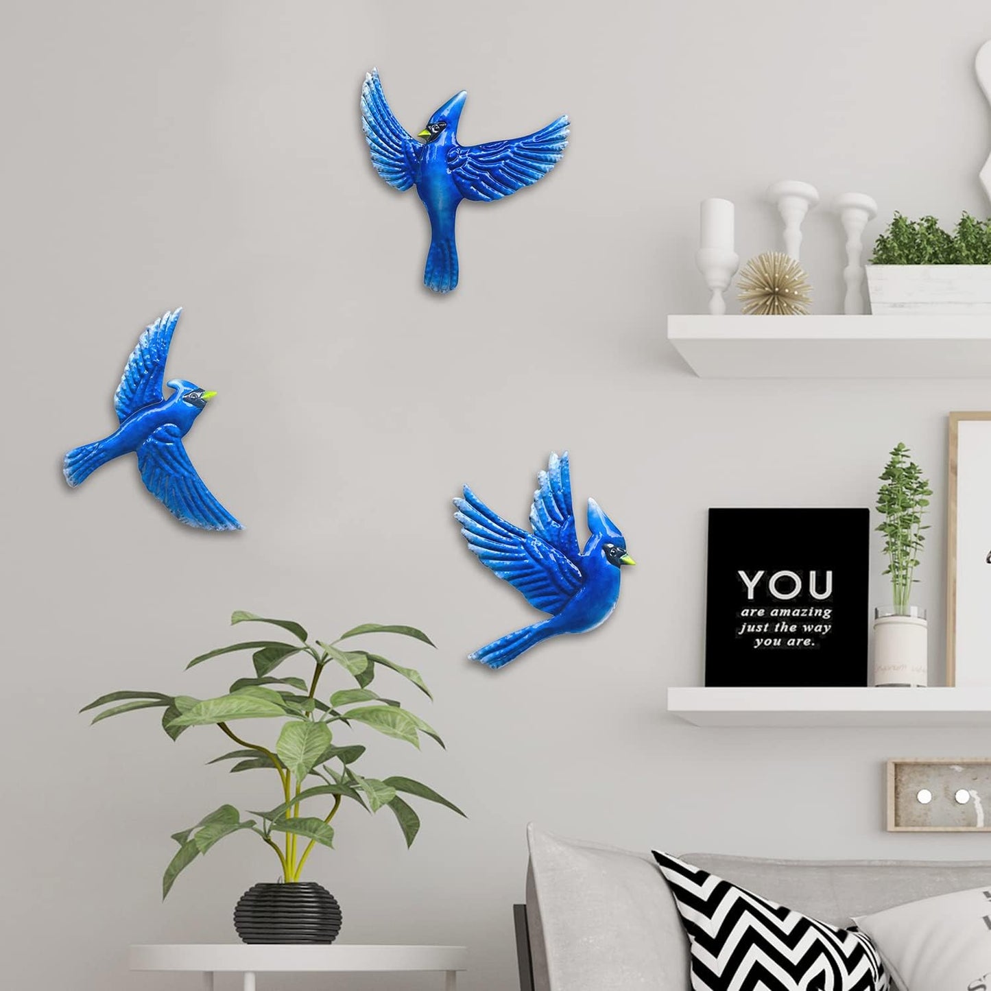 J-Fly Metal Birds Wall Decoration Bird Wall Hanging Decor Outdoor Metal Wall Art Blue Bird Outdoor Decor Suitable for Living Room Bedroom Patio Kitchen Outdoor Fence Decoration 9 Inch