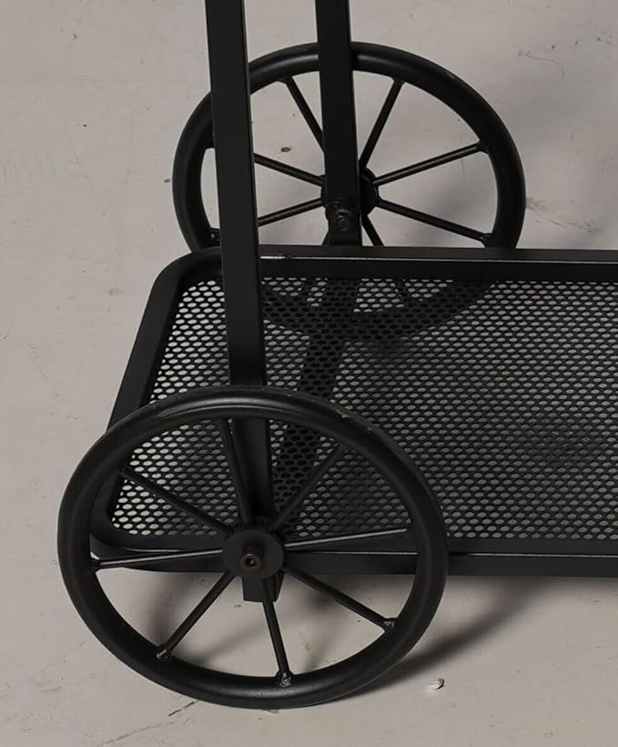 Topower Industrial Style Double Layer Iron Cart Wooden Desktop Center Table, Farmhouse Coffee Table with Wheels for Living Room, Entryway, Coffee Shop, Black