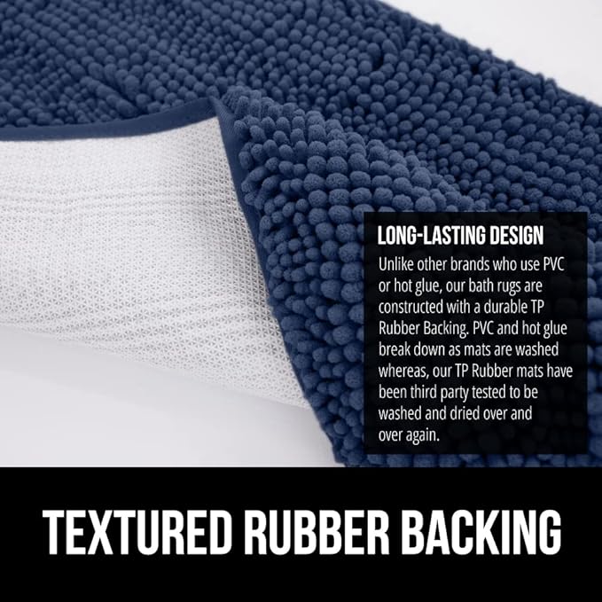 GORILLA GRIP Bath Rug Mat 30x20, Thick Soft Absorbent Chenille, Quick Dry Microfiber Mats, Rubber Backing Washable Shower Floor Rugs, US Designed Bathroom Bathmat Home Decor Accessories, Navy Blue