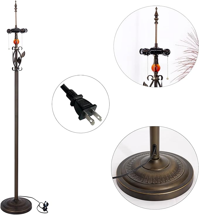 Tiffany Floor Lamp Base Only, for 16-24 Inch Stained Glass Lampshade Height 69 Inch Bronze Finished Resin Base Antique Standing Lighting Base Replacement Only Wide 11 Inch(D (W11H69 Inch))