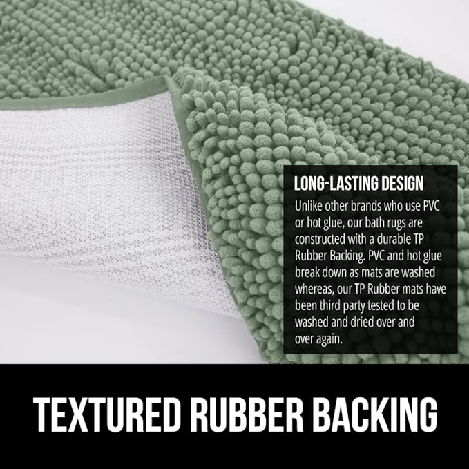 GORILLA GRIP Bath Rug Mat 60x17, Soft Absorbent Chenille, Quick Dry Microfiber Mats, Rubber Backing Washable Shower Floor Rugs, Bathmat Runner, US Designed Bathroom Home Decor Accessories Sage Green