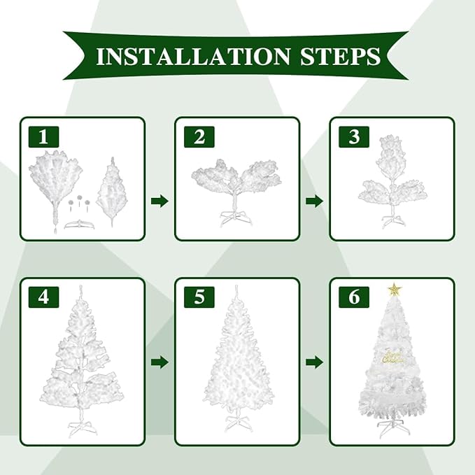 BESTHLS 5 FT White Christmas Tree Premium Artificial Pine Christmas Tree with Solid Metal Stand and Decorations 460 Branch Tips Fit for Indoor Outdoor (5 feet White)