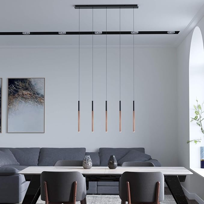 ALTAIR 5 Mini Pendant Lighting Black-Copper - LED Hanging Light Fixture for Kitchen Island, Bar, Foyer - Cluster Pendants - Dimmable, Adjustable Wire, Lamp Bulb Included