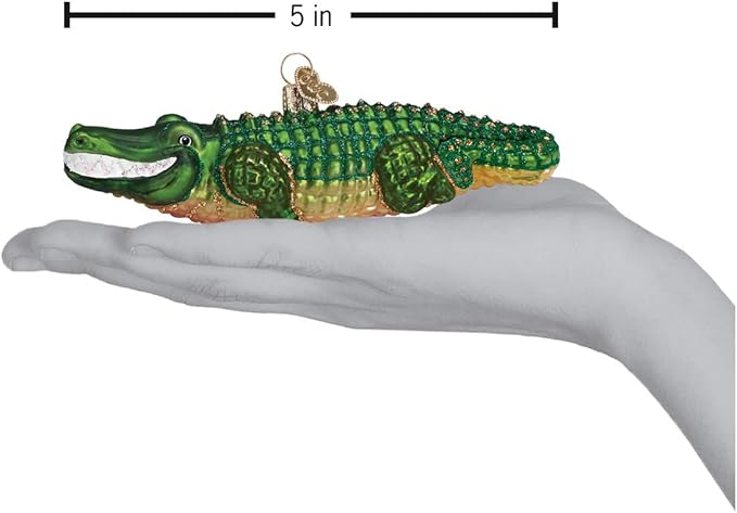 Old World Christmas Alligator Glass Blown Ornament for Christmas Tree, Handcrafted Holiday Decoration, Wildlife Animal Collection