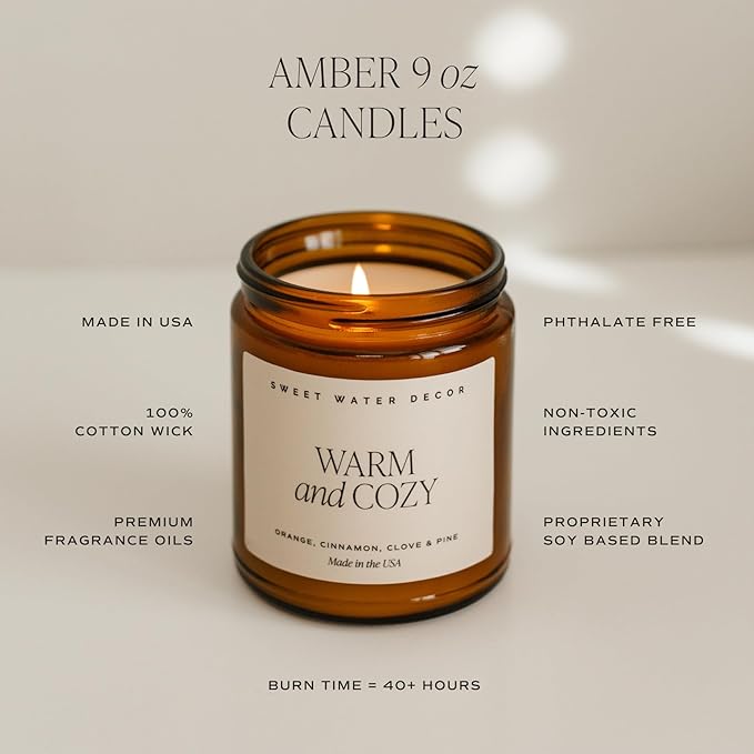 Sweet Water Decor Pumpkin Spice Candle - Fall Candles with Pumpkin, Clover, Cinnamon & Vanilla Scent for Home - Autumn Candle with 40 Hours Burn Time - 9Oz Black Lid Amber Jar Pumpkin Soy Candles