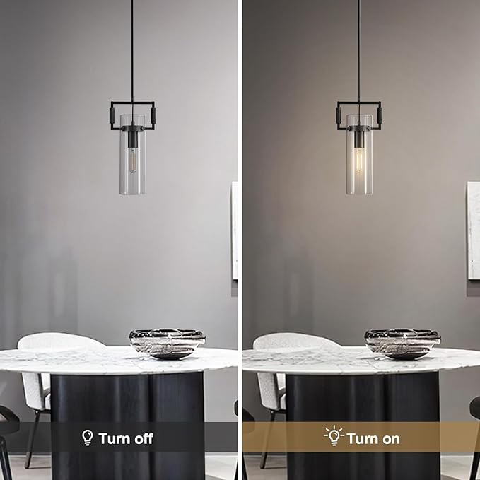 Black Pendant Lights Kitchen Island, Modern Glass Pendant Light,12Inch Kitchen Pendant Lighting Over Island,Farmhouse Island Lights for Kitchen,Bathroom,Bedroom