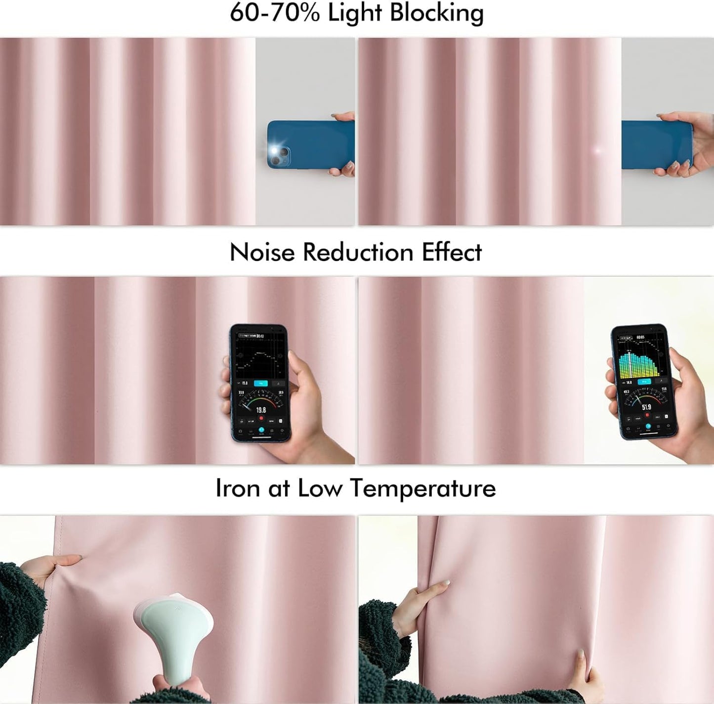 MIULEE Baby Pink Back Tab Blackout Curtains 120 Inch Long 2 Panels Set for Living Room Bedroom Privacy Rod Pocket/Pinch Pleated Extra Long Thermal Insulated Room Darkening Light Blocking 10FT Drapes