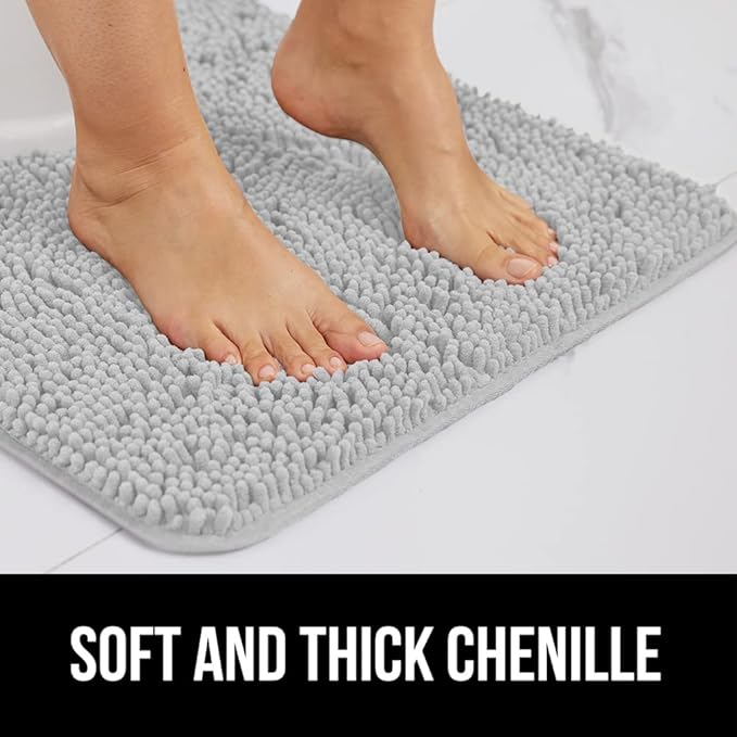 GORILLA GRIP Bath Rug Mat 70x24, Soft Absorbent Chenille, Quick Dry Microfiber Mats, Rubber Backing Washable Shower Floor Rugs, Bathmat Runner, US Designed Bathroom Home Decor Accessories Light Gray