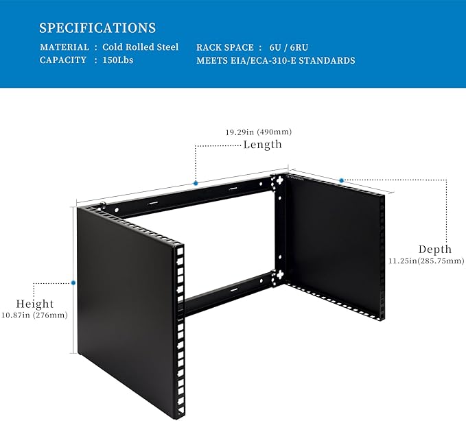 RackPath 6U Wall Mount Network Rack - Patch Panel Bracket for Server and Network Equipment – 11.25 inch Deep – Heavy Duty 150lbs Capacity
