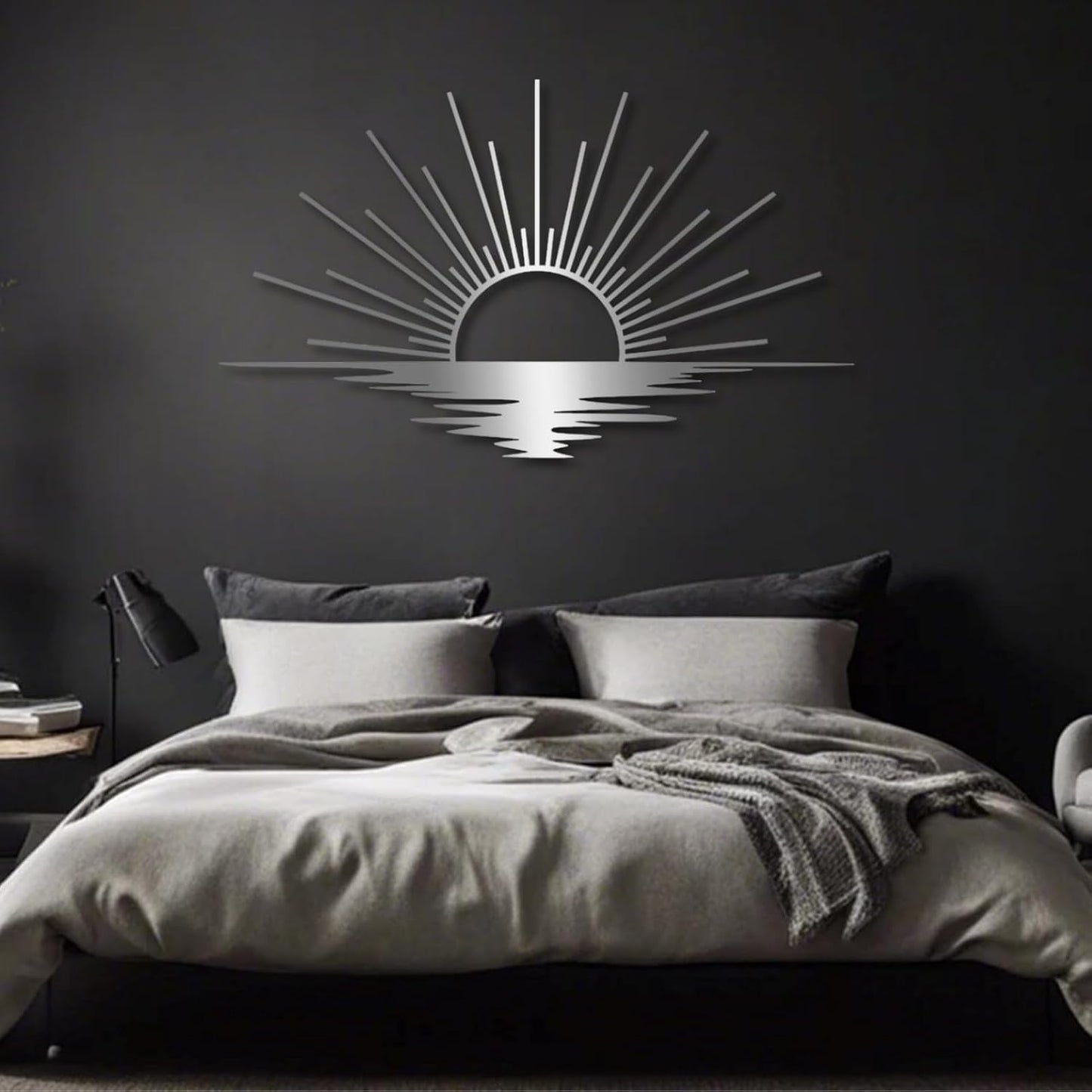 Sunrise Metal Wall Art, Metal Sun Wall Decor, Metal Sun Outdoor Decor, Large Metal Sun Wall Art, Sun Wall Art, Boho Sun Wall Art, Sunshine Metal Sign, Living Room Bedroom Wall Hangings (Silver, 24"x 17"| 62x37cm )