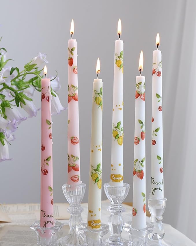 Fruit Colored Taper Candle Dripless Tall Candlesticks 10inch Handmade Unscented Long Candle Stick Smokeless Tapered Holiday Party Celebrate Candle，6pcs