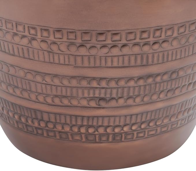 Modern Round Aluminum Hammered Embossed Texturing Metal End Table, Hand-Stamped Iron, Boho Accent Side Table, Drum Shaped, for The Living Room and Bedroom, Copper