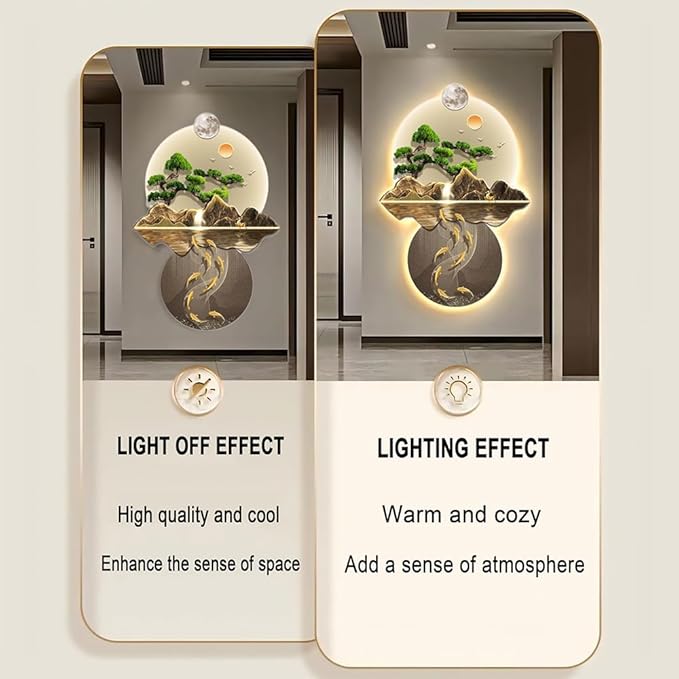 Generic 3D Wall Art Decor, LED Wall Painting, Asian Landscape, Warm White Light, 50cm x 70cm, Living Room, Bedroom