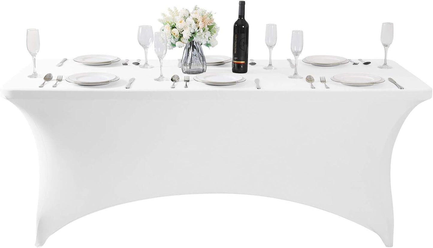 6PCS Spandex Table Cover for 6FT Table Universal Fitted Stretch Tablecloth for Party, Banquet, Wedding and Events-White