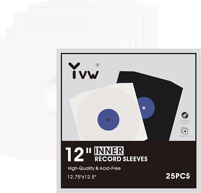 YVW 25Pcs Vinyl Record Inner Sleeves, White Kraft Paper Record Sleeves with Poly Lined for 12" Records, Corner Cut Design Acid Free Album Covers, Vinyl Record Album Covers LP Jacket Protective