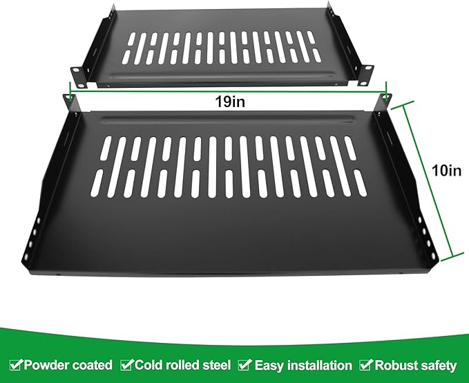 Server Rack Shelf-Universal Vented Rack Mount Cantilever Tray for 19" Network Rack & Cabinet - Heavy Duty Steel - Weight Capacity 55lb-1U H 10" D/ 2 Pieces Packaging GLOBALRACK (1U10, 10INCH)