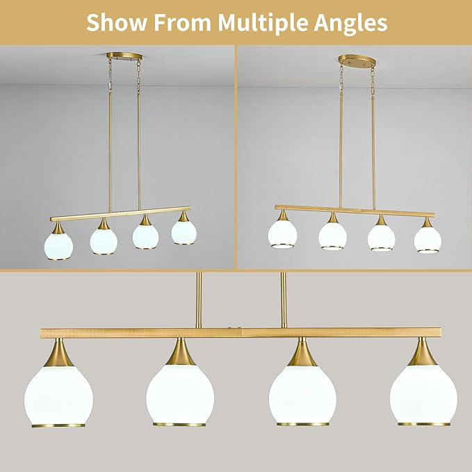 Island Light for Kitchen,4-Light Gold Finish Kitchen Island Pendant Lighting with Round Frosted Glass Shades for Dining Table