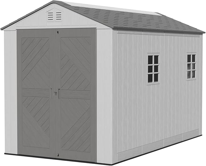 6x11 FT Storage Shed with Floor,HDPE Resin Outdoor Storage Shed Weather Resistant,Lockable Garden Sheds with Windows for Home/Garden Tools/Backyard/Lawn Mower/Bike Storage(Gray)