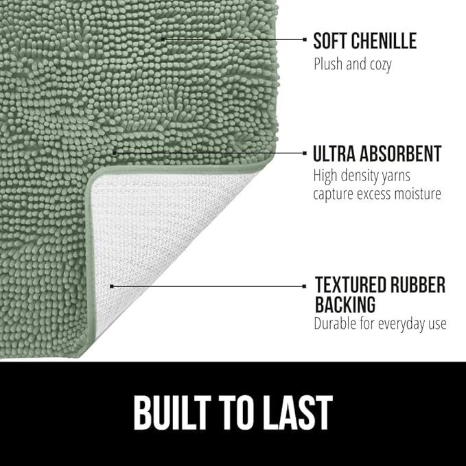 GORILLA GRIP Bath Rug Mat 60x17, Soft Absorbent Chenille, Quick Dry Microfiber Mats, Rubber Backing Washable Shower Floor Rugs, Bathmat Runner, US Designed Bathroom Home Decor Accessories Sage Green