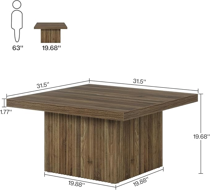 Tribesigns Square Coffee Table, 31.5-Inch Engineered Wood Coffee Table for Living Room, Vintage Center Table, Large Mid-Century Modern Cocktail Table, Brown