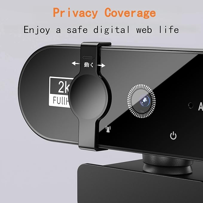 Full HD Webcam with Microphone, 2K Webcam for PC, 90° FOV, Dual Microphone Streaming Web cam for Clear Stereo Audio, Plug and Play USB Web cam for Zoom/Skype/Teams, Conferencing and Video
