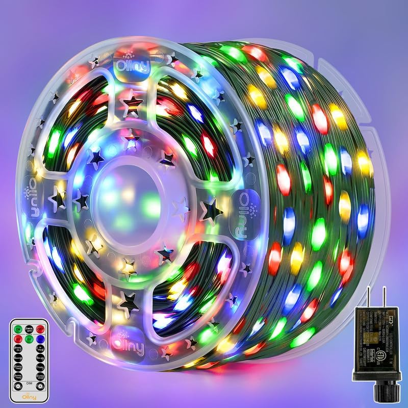 Ollny Christmas Lights Outdoor, 393FT 1200 LED IP67 Waterproof Christmas Tree Lights with 8 Modes Remote Timer, String Lights for House Yard Outside Indoor Xmas Decorations Multicolor