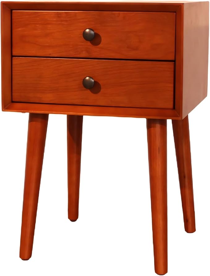KEIKI Mid Century Modern Night Stand, Space Saving Nigtstand with 2 Big Drawers, Bedroom Bedside Coffee Table for Drink, Sofa Bed Side Desk Tables for Apartment Living Room, Easy Assembly, Brown