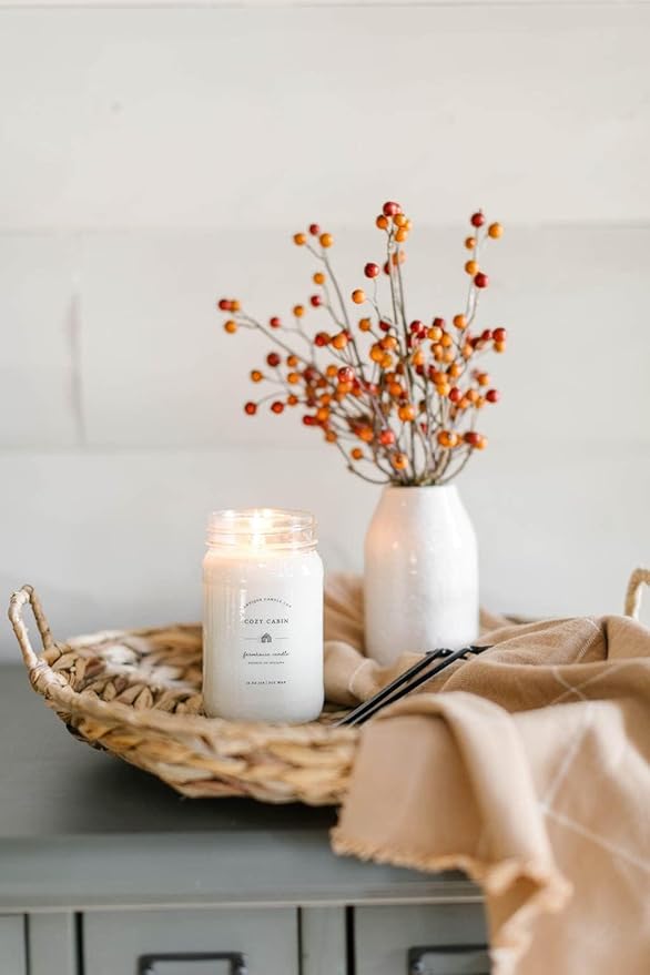 Antique Candle Co.® Cozy Cabin 16 Ounce Soy Wax Candle, 80 Hour Burn Time, Cotton Wick, Mason Jar Candle (Cozy Cabin)