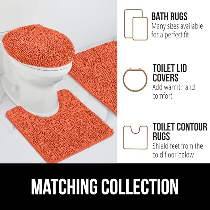 GORILLA GRIP Bath Rug Mat 44x26, Thick Soft Absorbent Chenille, Quick Dry Microfiber Mats, Rubber Backing Washable Shower Floor Rugs, Bathmat Runner, US Designed Bathroom Home Decor Accessories Coral