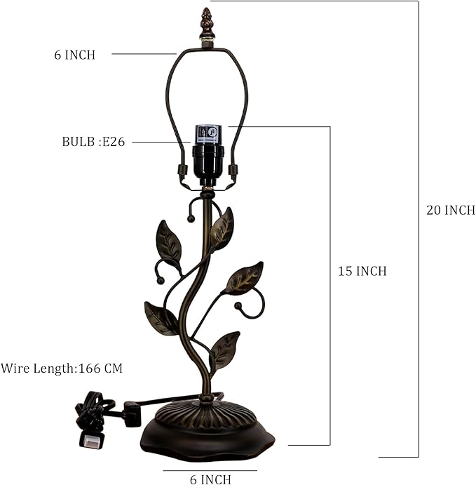 Table Lamp Base Replacement Only, Wide 6 Height 20 Inch, Fit for 8, 10, 12 Inch Tiffany Style Stained Glass Lampshade, Dark Bronze Finish,Resin, Push Switch On Cord(N (W6H20 Inch))