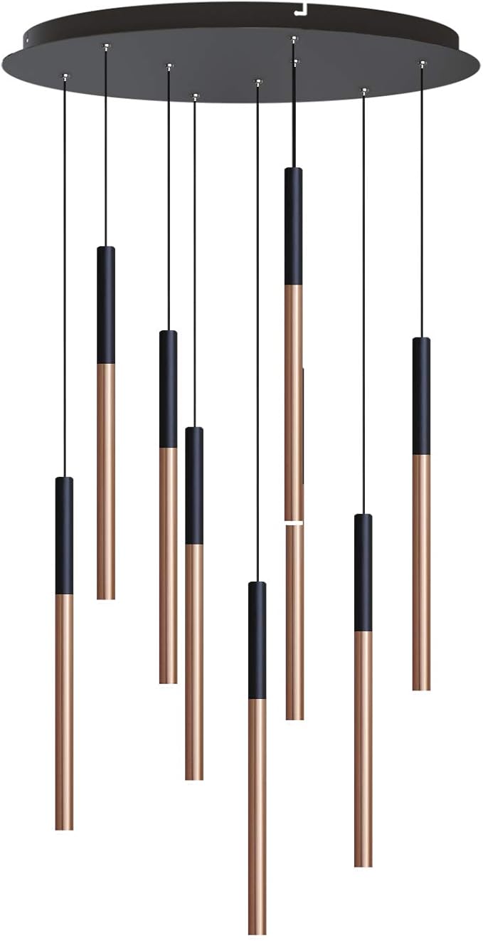 ALTAIR 9 Mini Pendant Lighting Black-Copper - LED Hanging Light Fixture for Kitchen Island, Bar, Foyer - Cluster Pendants - Dimmable, Adjustable Wire, Lamp Bulb Included
