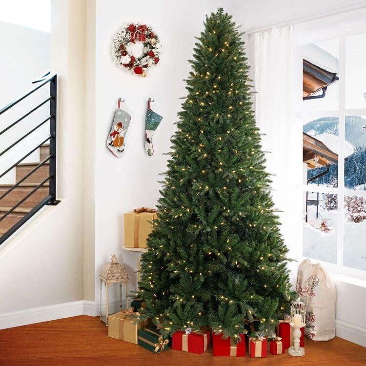 Naomi Home 7.5ft Christmas Tree with Lights, Realistic Fir Prelit with 1746 Branch Tips, 550 Warm Lights and Metal Stand, Aritificial Tree, +ürbol De Navidad