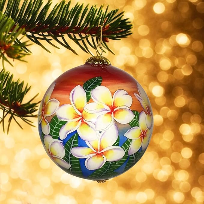 Collectible Handpainted Hawaii Sunset Sky Plumeria Ornament with Gift Box SSP/H