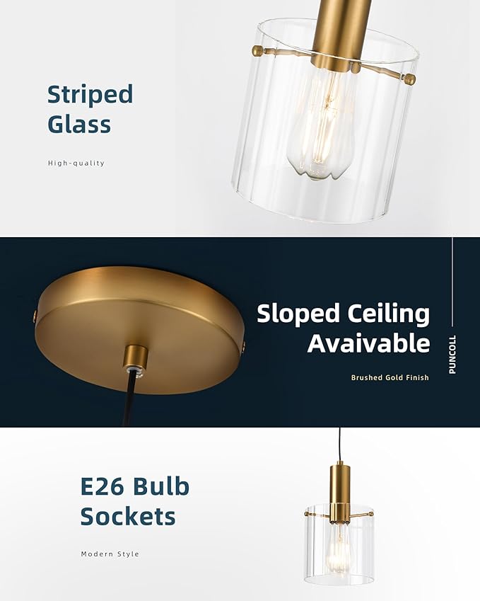 Gold Pendant Lights Kitchen Island - 1-Light Modern Mini Hanging Light Fixtures with Clear Glass - Kitchen Pendant Lighting Over Island for Sink, H3959-1-CLBG