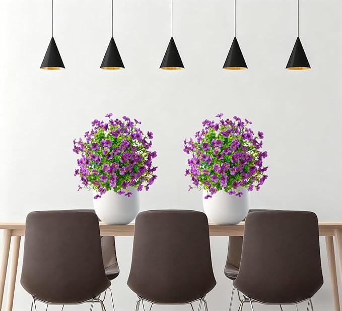 Christmas Decorative Plants Artificial Topiary Trees with Spike, 2pcs UV Resistant Artificial Bushes with Flowers, Artificial Fake Plants Shrubs for Doorway Porch Garden Decorate (Purple)