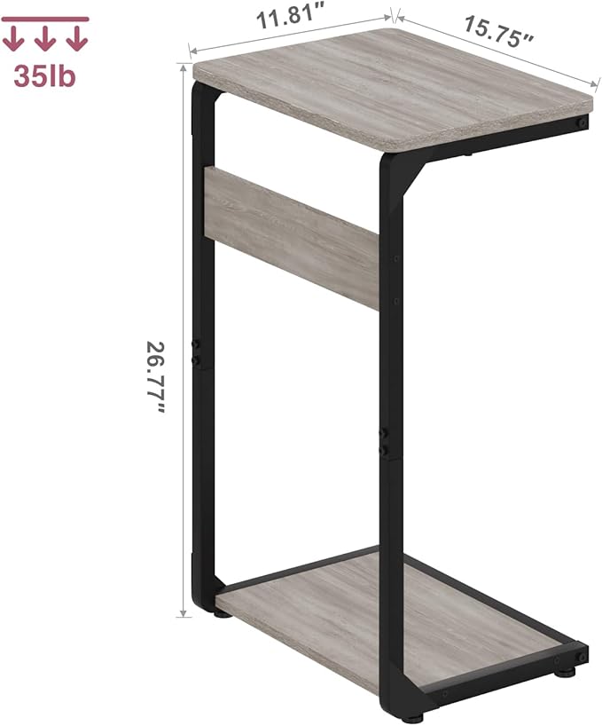 C-Shaped End Table, Small Couch Side Table, Sofa TV Tray Table for Living Room, Bedroom, Bedside ET-YB-GYW1