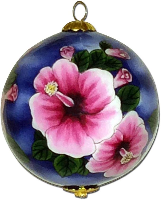 Hawaii Hibiscus Ornament Hand-Painted Collectible Glass Hawaiian Christmas Ornament FHN/H