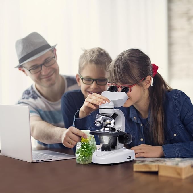 SELFIE CAT Laboratory Binocular Microscopes for Adult, 200X-5,000X Compound Biological Compound Microscope with 6X Multiplier, Electronic Eyepieces & Phone Adapter for Students, Adults, Beginners