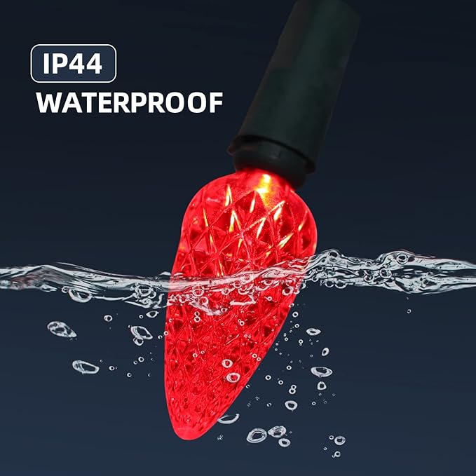 C6 Christmas Lights String Multicolor Outdoor 50 LED Strawberry Xmas Tree Indoor Waterproof Decoration Plug in 18 Feet Used for Patio Party Festive Courtyard Home(Multicolor)