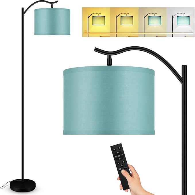 BoostArea Floor Lamp for Living Room,Arc Floor Lamp Remote Control,Stepless Dimmable Brightness & Colors Temperature 2700k-6500k,Foot Switch,Modern Standing Lamp for Bedroom Study Room Office,Green