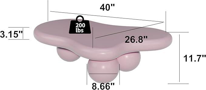 40” Cloud Coffee Table with 3 Ball Legs, Modern Lrregular Center Table for Living Room, Low Cute Small MDF Tea Table for Bedroom, Space Apartment-Pink
