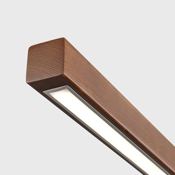 47" Wood Linear Pendant Light Fixtures Modern Led 36w Dimmable Pendant Lighting Ceiling Hanging Lights Wood Linear Chandeliers for Kitchen Island Dining Room Pool Table Walnut Color