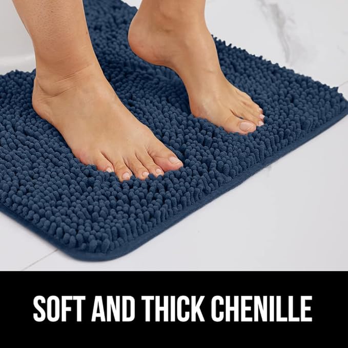 GORILLA GRIP Bath Rug Mat 60x17, Soft Absorbent Chenille, Quick Dry Microfiber Mats, Rubber Backing Washable Shower Floor Rugs, Bathmat Runner, US Designed Bathroom Home Decor Accessories Navy Blue