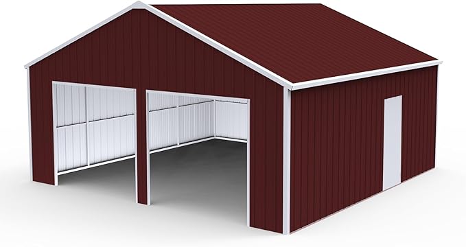 Outdoor Metal Storage Shed, 33x25 FT Large Heavy-Duty Garage Industrial Prefab Steel Building with Side Door for Car, Metal Barn, Outdoor Workshop, RV, Tractor & Equipment Shelter（Brown）