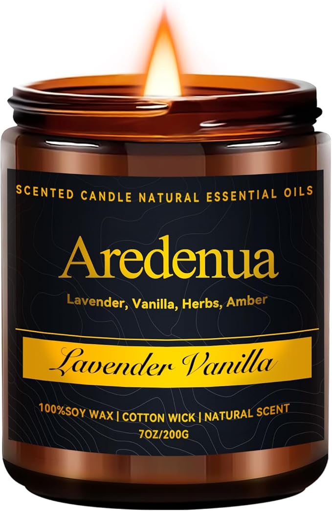 Lavender Vanilla Candle - Scented Candles for Home - 7oz Soy Candles with Relaxing Lavender & Sweet Vanilla Aroma, Long Lasting Scented Candle for Home, Bedroom, Spa, Gift for Women & Men
