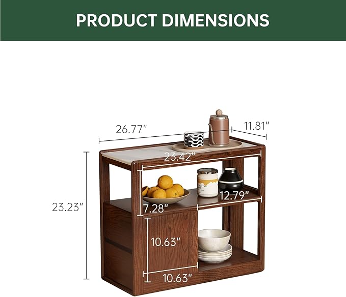 100% Solid Wood Side Table with Wheels, Narrow Side Table with Storage Drawers, Rolling Bedside Table for Bedroom Living Room Space Saving (Walnut, 11.81" D x 26.77" W x 23.23" H)