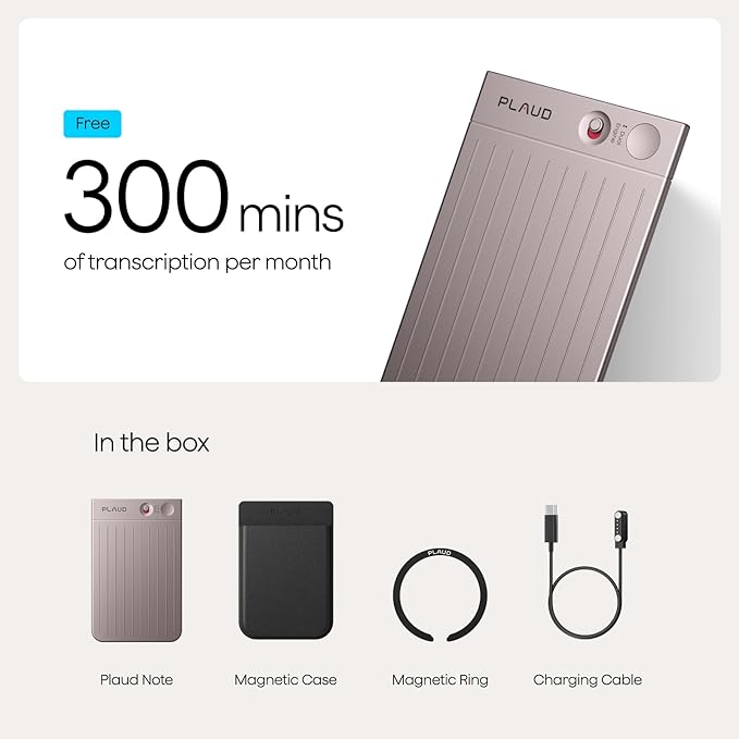 Plaud Note AI Voice Recorder, Voice Recorder w/Case, App Control, AI Transcribe & Summarize, Support 112 Languages, 64GB, Audio Recorder for Lectures, Meetings, Calls, Interview, Non-Pro Version